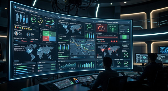 Dashboard con esempi di casi d'uso di agenti AI in ambito aziendale.