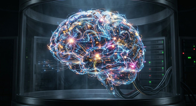 Abstract representation of an AI brain processing information