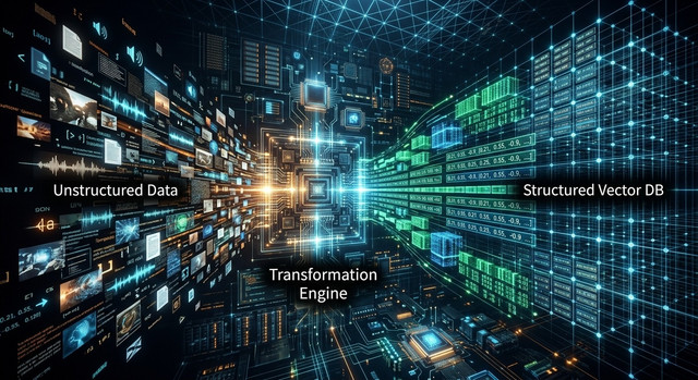 Visual representation of data transformation in a vector database