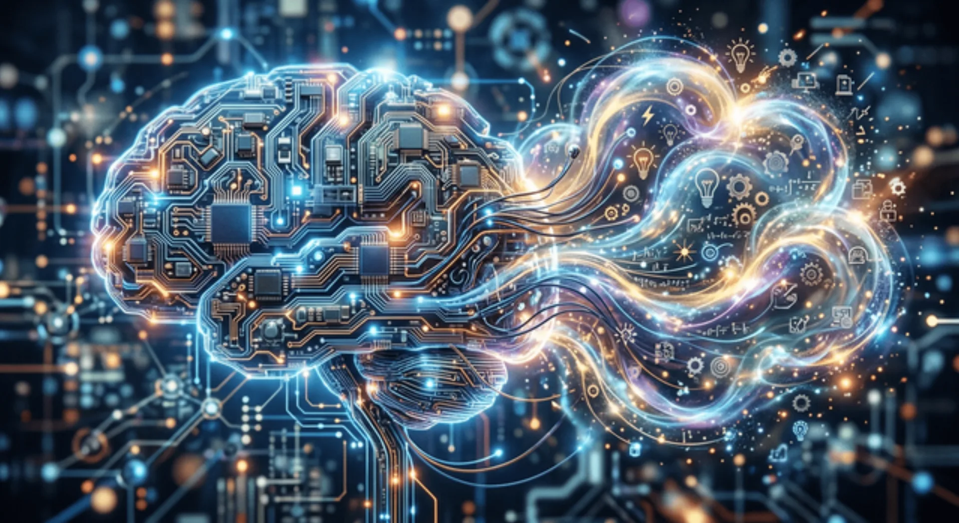 An abstract representation of AI integrated into automation workflows