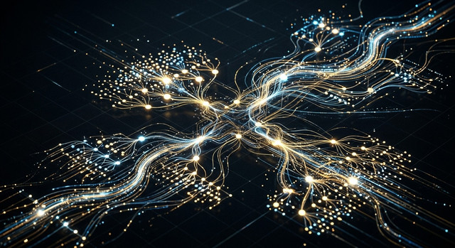 Abstract network of glowing nodes representing workflow automation.