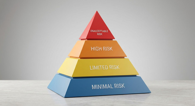 Piramide a quattro livelli che illustra la classificazione del rischio dell'AI Act.